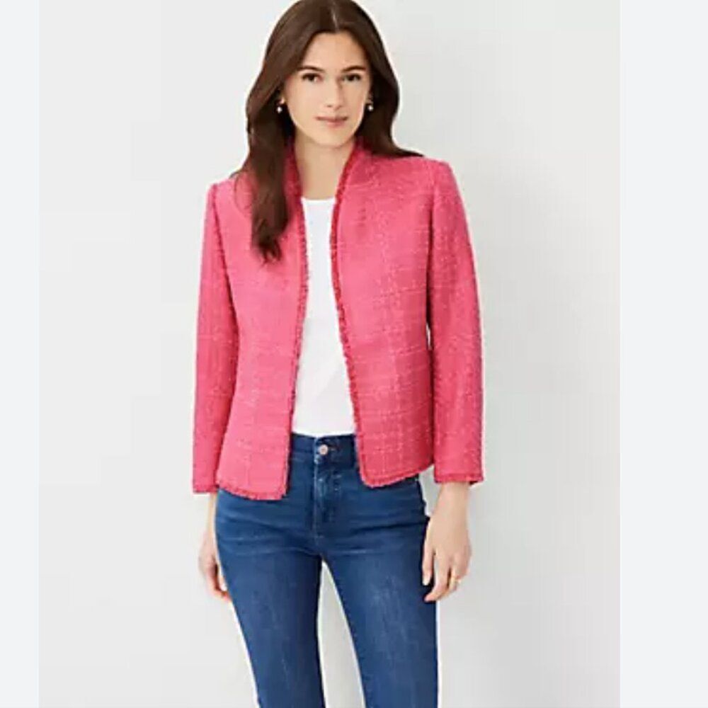 Ann Taylor Cutaway Fringe‎ Tweed Jacket — Size 10 Petite - NWT